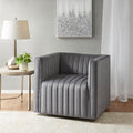 Channel Tufted Swivel Armchair Gray Polyester