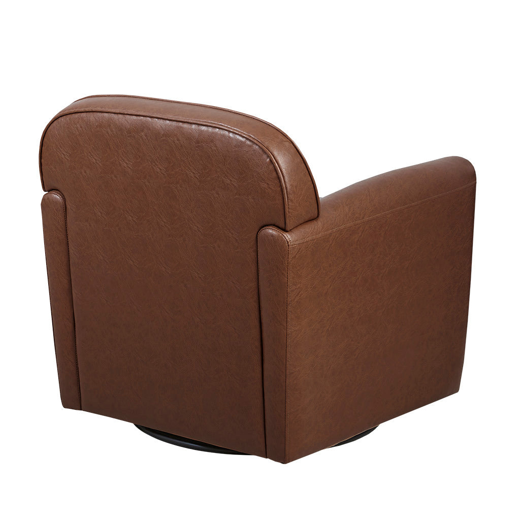 Faux Leather 360 Degree Swivel Arm Chair Brown Polyester
