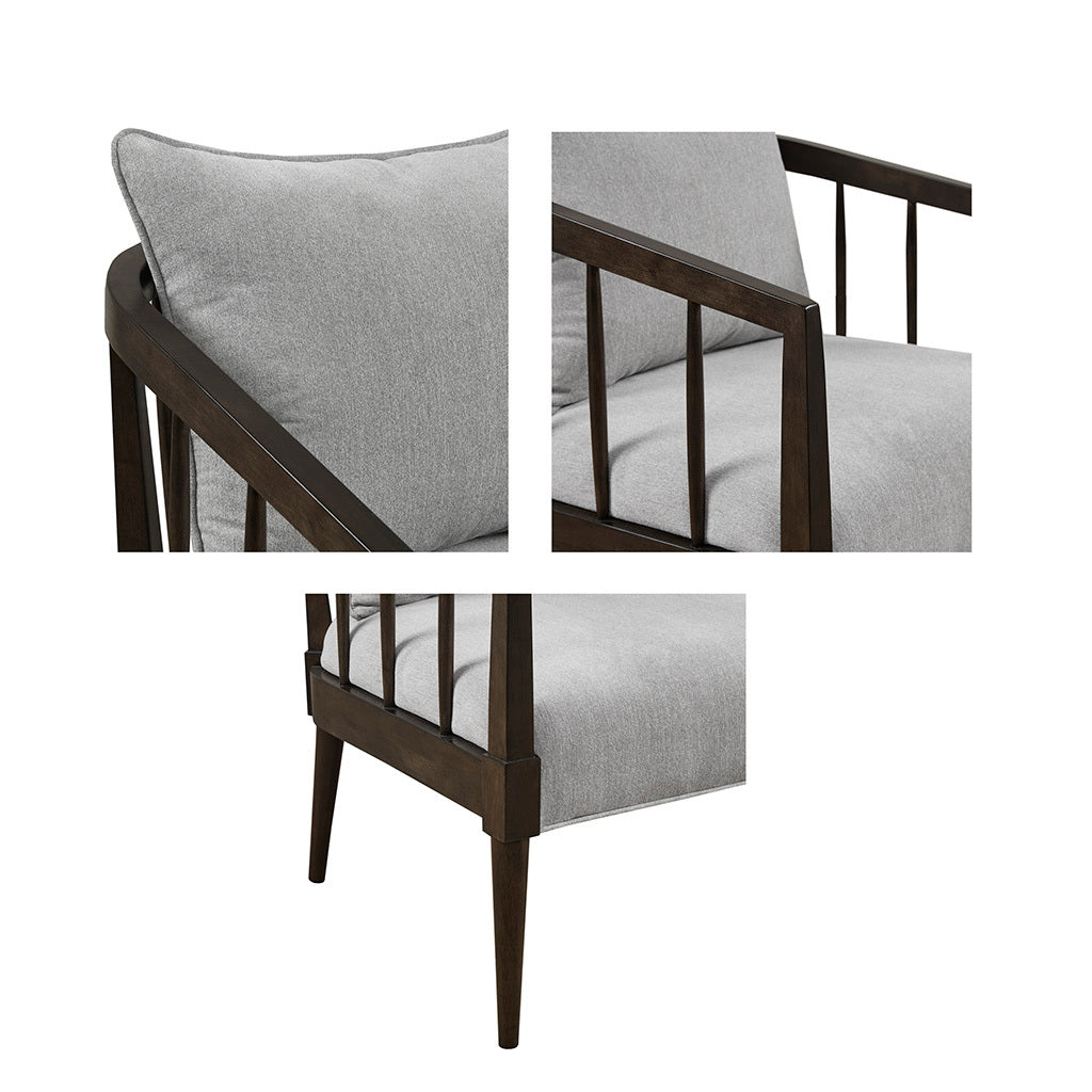 Spindle Accent Armchair With Removable Back Pillow Light Grey Polyester