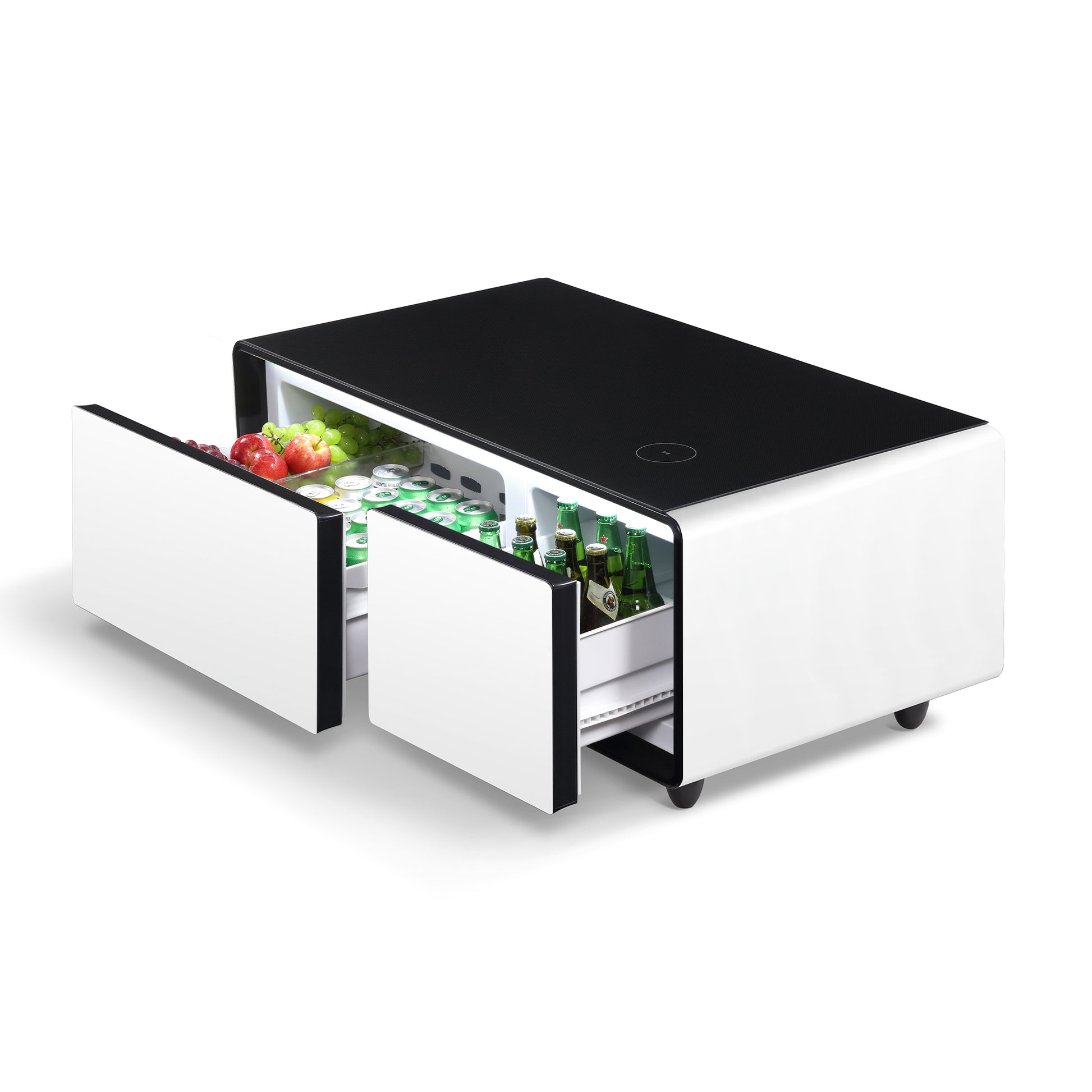 Modern Smart Coffee Table With Built In Fridge, Outlet Protection,Wireless Charging, Mechanical Temperature Control, Power Socket, Usb Interface And Ice Water Interface, White White Built In Outlets Or Usb Primary Living Space Luxury,Modern Freestanding