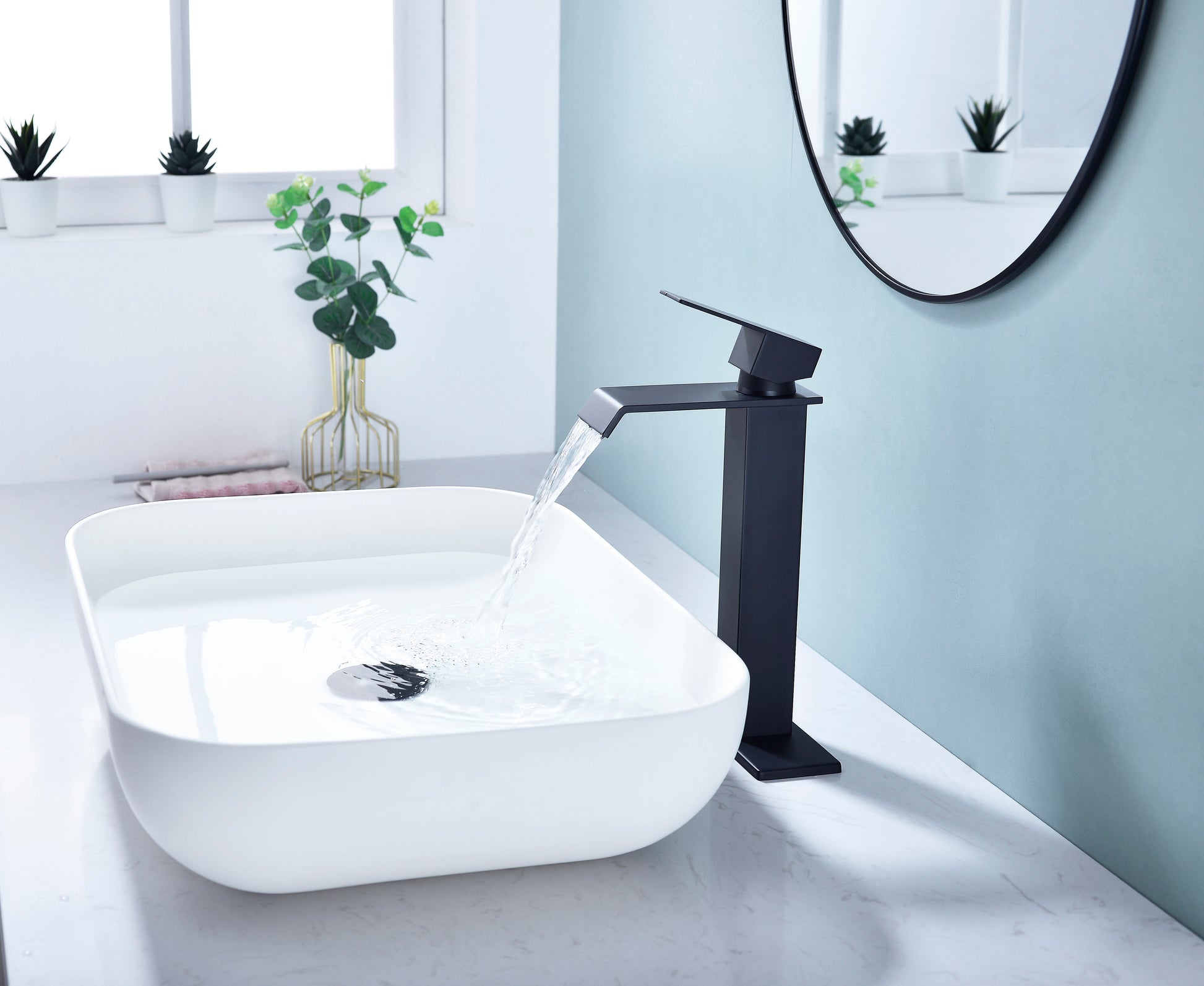Waterfall Spout Bathroom Faucet,Single Handle Bathroom Vanity Sink Faucet Matte Black Stainless Steel