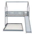 Twin Over Full House Bunk Bed With Slide And Built In Ladder, Full Length Guardrail, Gray Gray Pine