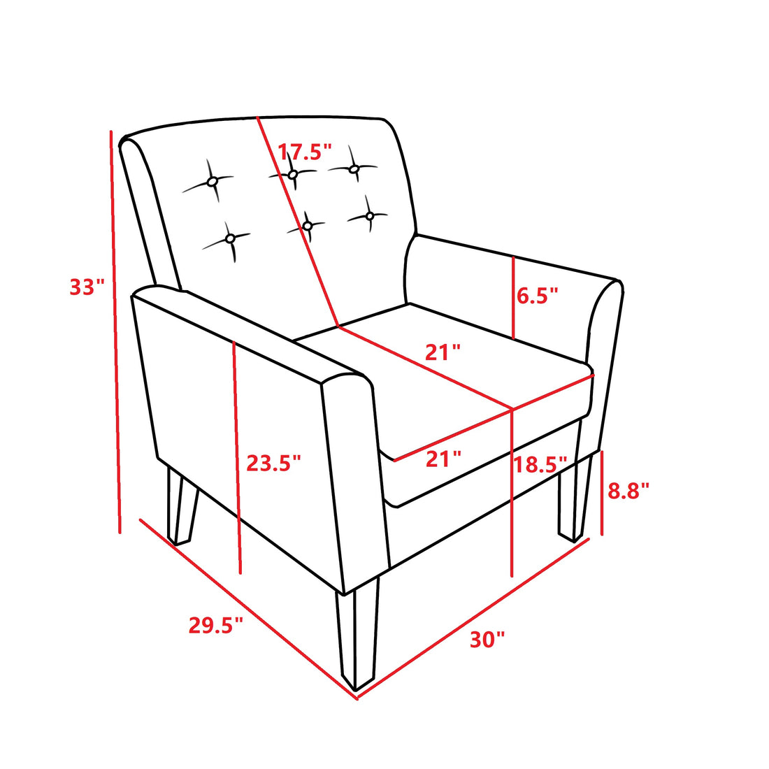 Fabric Accent Chair For Living Room, Bedroom Button Tufted Upholstered Comfy Reading Accent Chairs Sofa Blue Blue Brown Primary Living Space American Design Foam Fabric