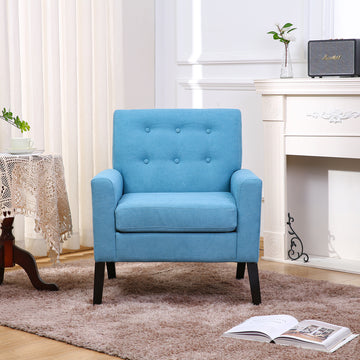Fabric Accent Chair For Living Room, Bedroom Button Tufted Upholstered Comfy Reading Accent Chairs Sofa Blue Blue Brown Primary Living Space American Design Foam Fabric