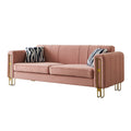 Modern Velvet Sofa 85.04 Inch For Living Room Blush Pink Color Brush Pink Teddy Velvet Wood Tufted Back Modern Square Arms Foam Velvet 2 Seat