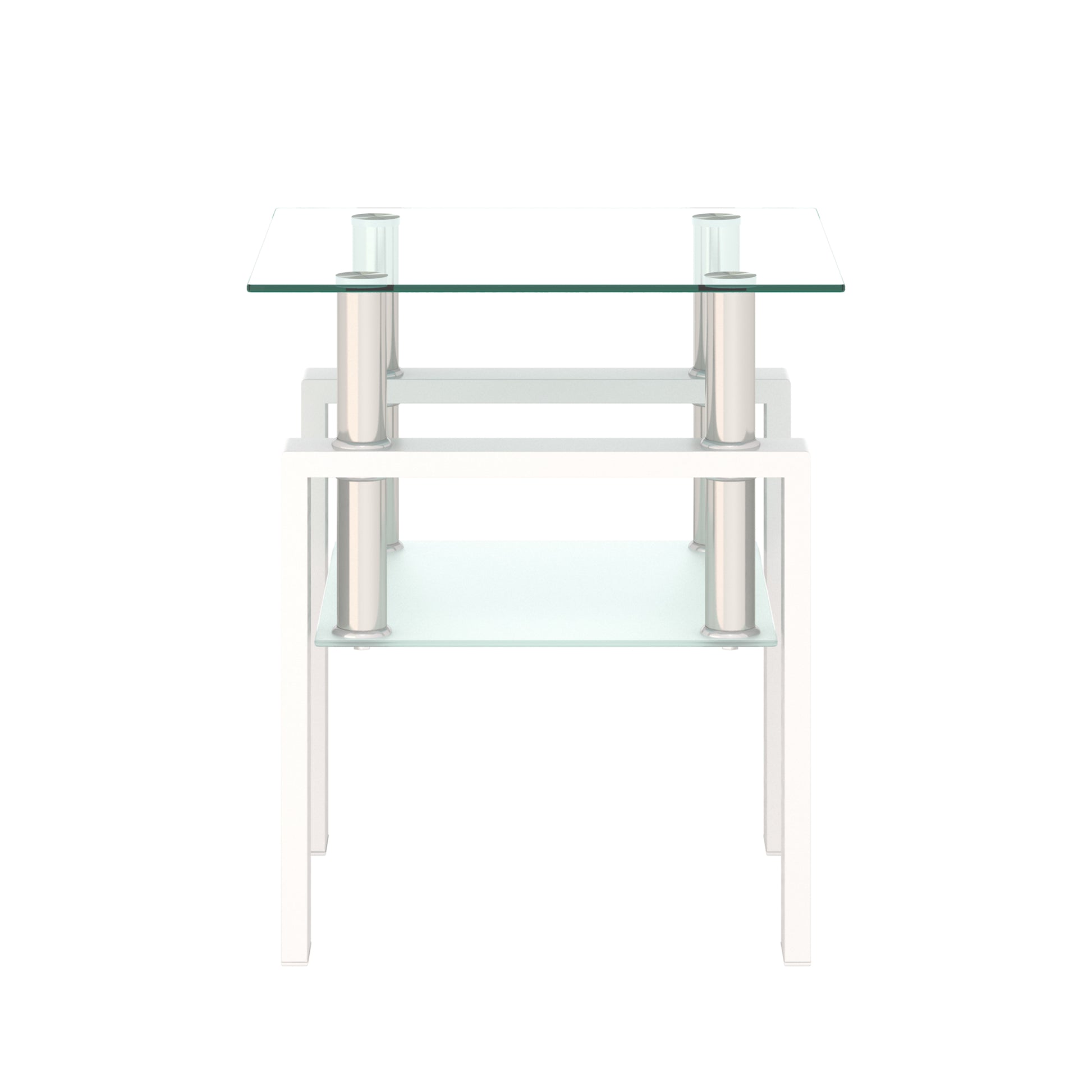 1 Piece Modern Tempered Glass Tea Table Coffee Table End Table, Square Table For Living Room, Transparent White White Tempered Glass