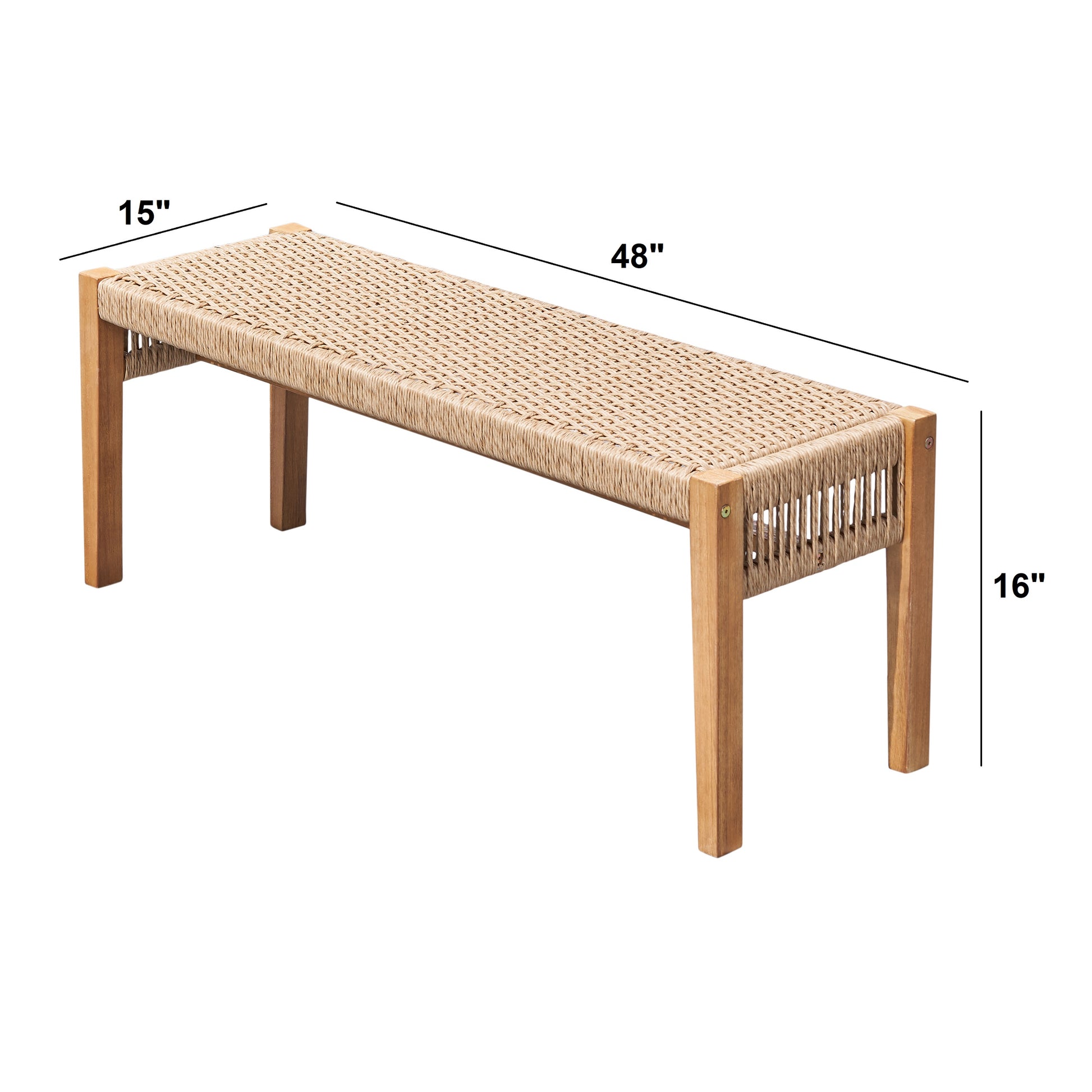Mauricio Golden Oak Acacia Wood Mixed Strapped Rattan Garden Bench Light Brown Wood Acacia Wood