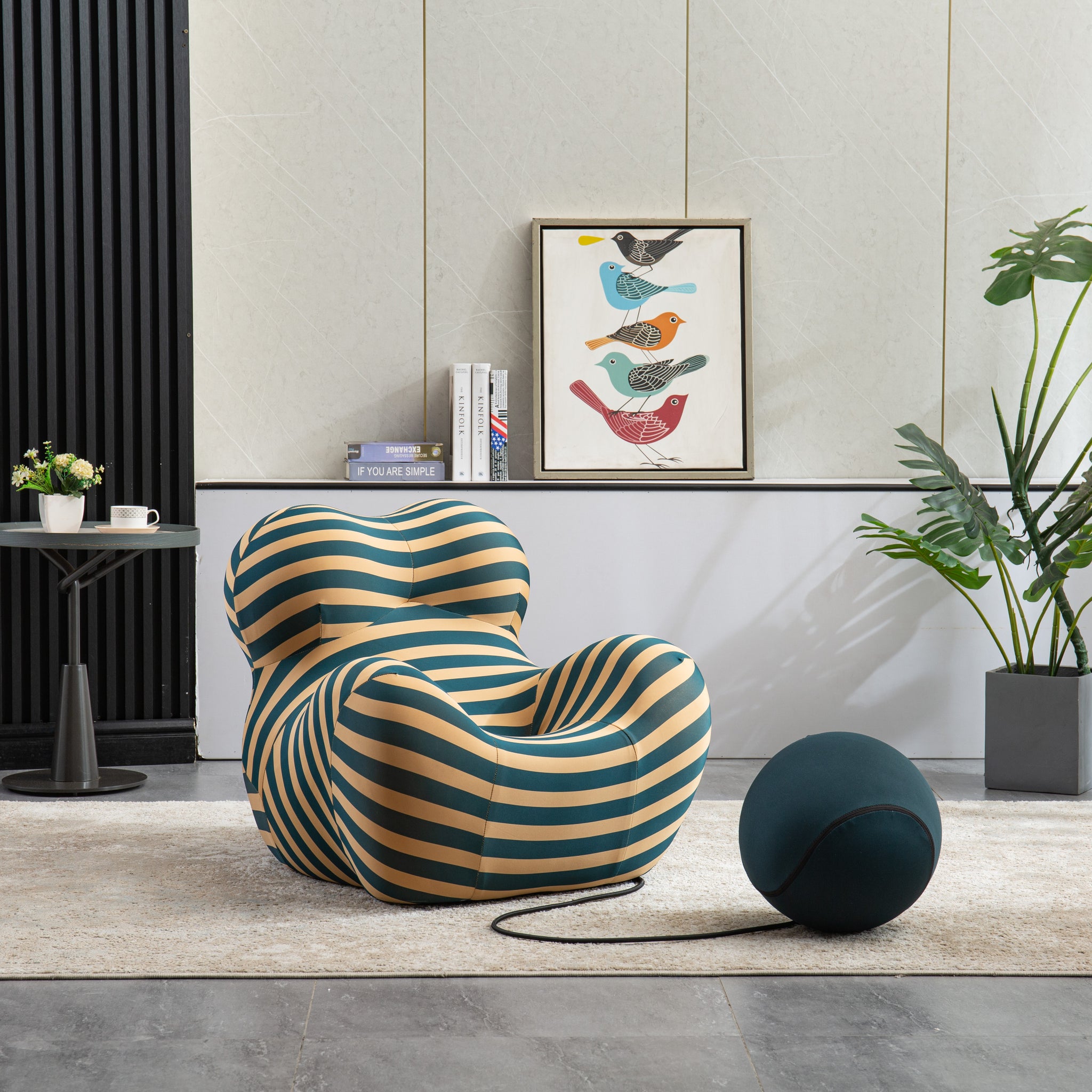 Barrel Chair With Ottoman, Mordern Comfy Stripe Chair For Living Room 3 Colors, 2 Size , Bule & Yellow Stripe And Small Size Yellow Foam Polyester