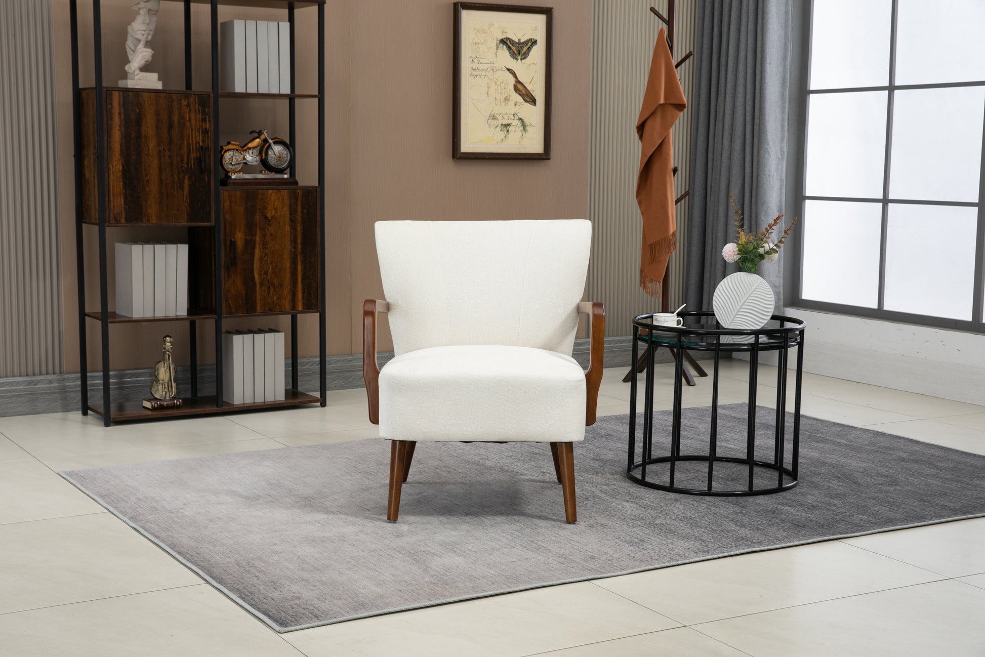 Coolmore Wood Frame Armchair, Modern Accent Chair Lounge Chair For Living Room Beige Linen