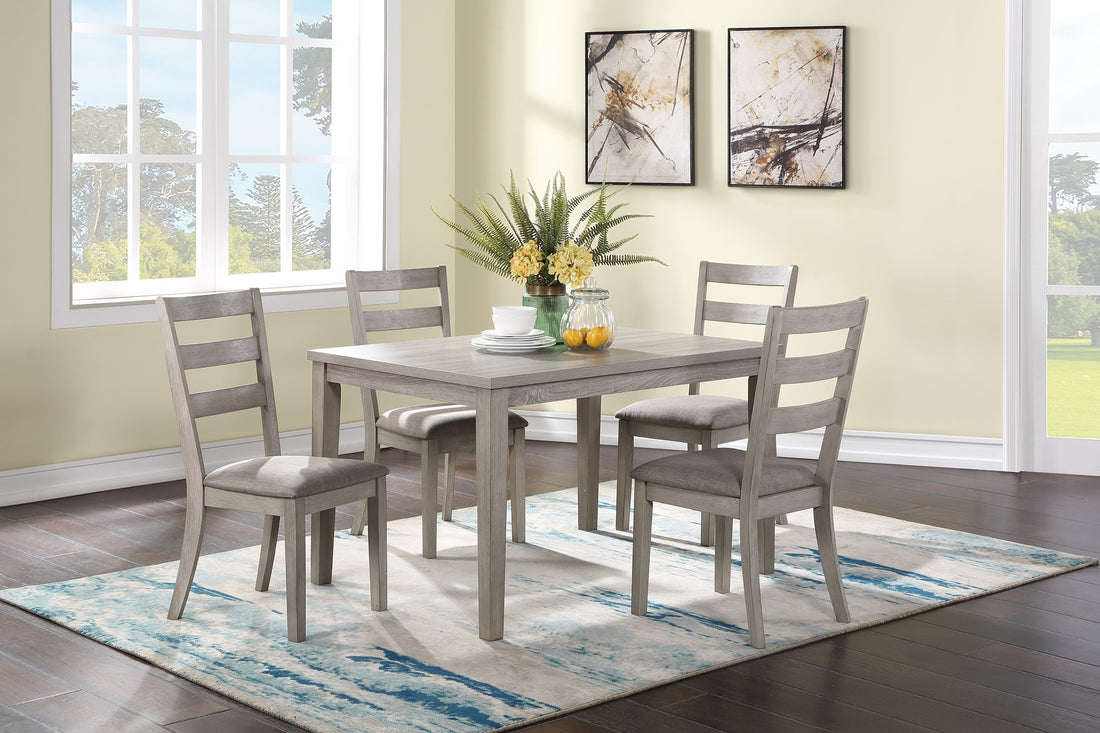 Classic Stylish Natural Finish 5Pc Dining Set Kitchen Dinette Wooden Top Table And Chairs Cushions Seats Ladder Back Chair Dining Room Gray Wood Dining Room Rectangular Dining Table With Chair Upholstered Chair Wood Natural Ladder Back Seats 4 48 Inches