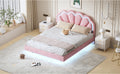 Queen Upholstered Smart Led Bed Frame With Elegant Flowers Headboard,Floating Velvet Platform Led Bed With Wooden Slats Support,Pink Pink Velvet