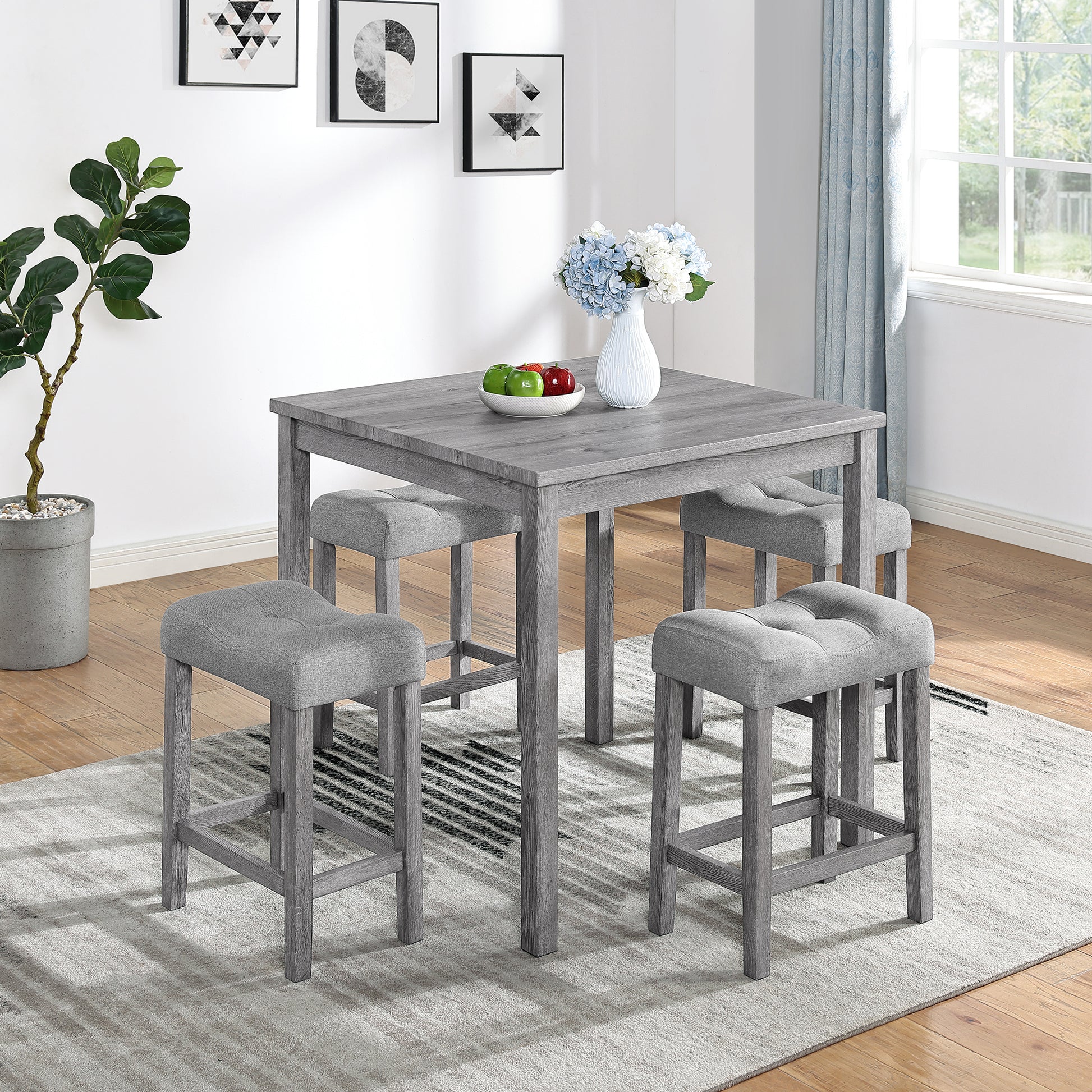 Dining Table, Bar Table And Chairs Set, 5 Piece Dining Table Set, Industrial Breakfast Table Set, For Living Room, Dining Room, Game Room,Old Sku W1781110635 Gray Solid Wood Mdf