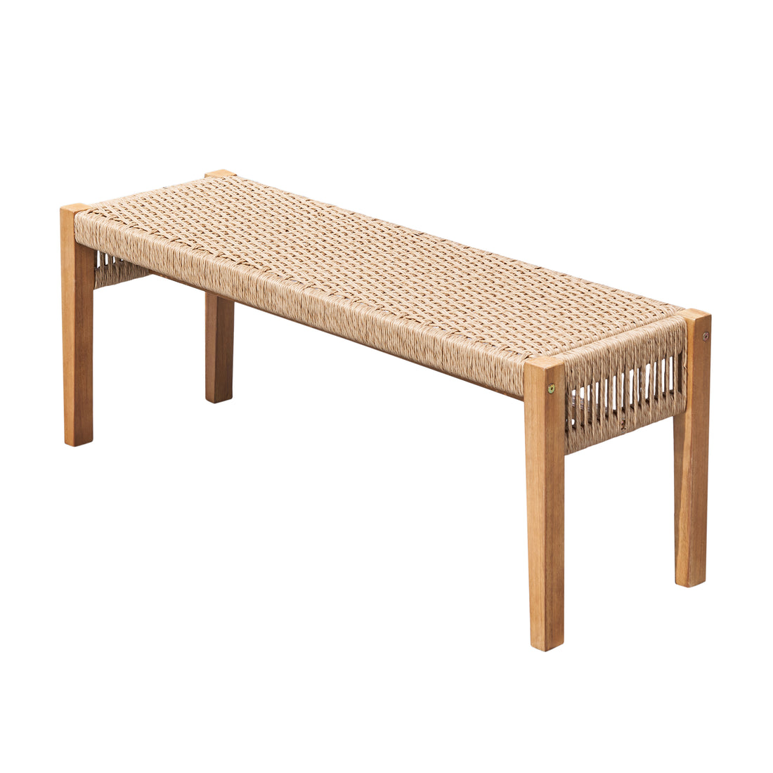 Mauricio Golden Oak Acacia Wood Mixed Strapped Rattan Garden Bench Light Brown Wood Acacia Wood