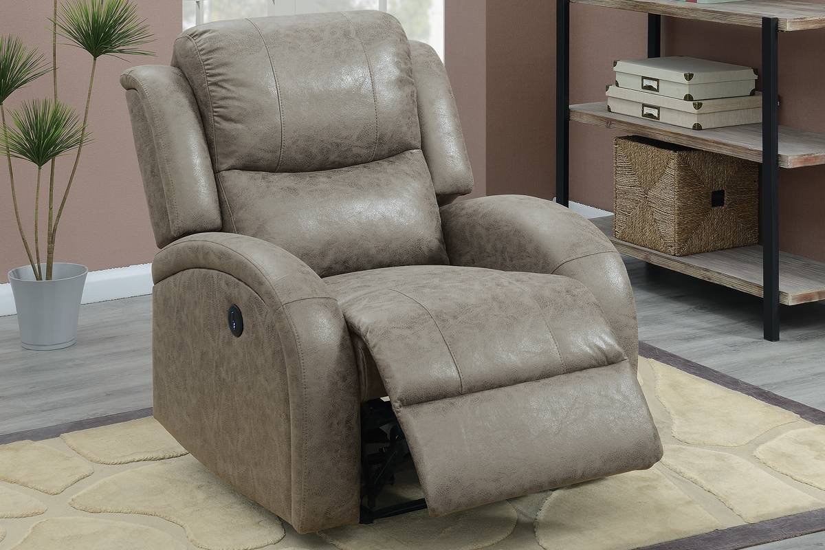 Power Recliner In Stone Gray Leather