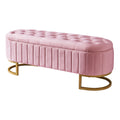 2 Pieces Bedroom Sets,Queen Size Upholstered Led Platform Bed With Storage Ottoman Velvet,Pink Pink Velvet