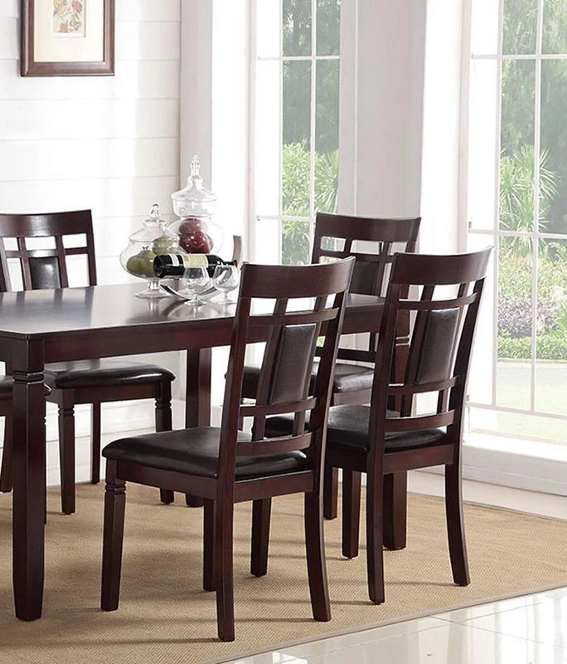 Modern Contemporary 7Pc Dining Set Espresso Finish Unique Eyelet Back 6X Side Chairs Cushion Seats Dining Room Furniture Brown Wood Dining Room Birch Rectangular Dining Table With Chair Wood Wood Brown Seats 6 60 Inches Contemporary,Modern,Transitional 4