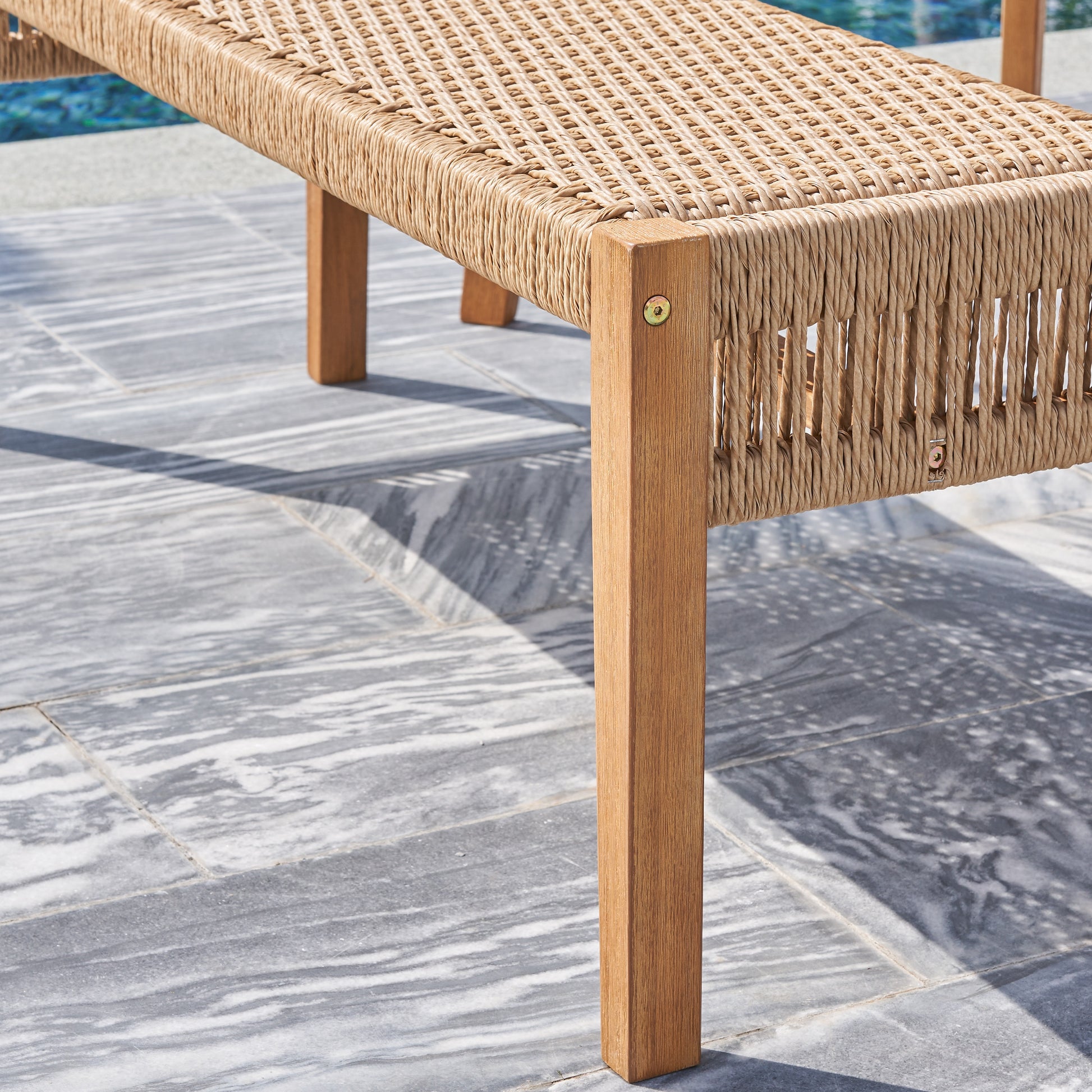 Mauricio Golden Oak Acacia Wood Mixed Strapped Rattan Garden Bench Light Brown Wood Acacia Wood