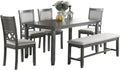 Gray Color Dining Room Furniture Unique Modern 6Pc Set Dining Table 4X Side Chairs And A Bench Solid Wood Rubberwood And Veneers Gray Wood Dining Room Bench Seating Rubberwood Rectangular Dining Table With Chair And Bench Wood Wood Grey Seats 6 60 Inches