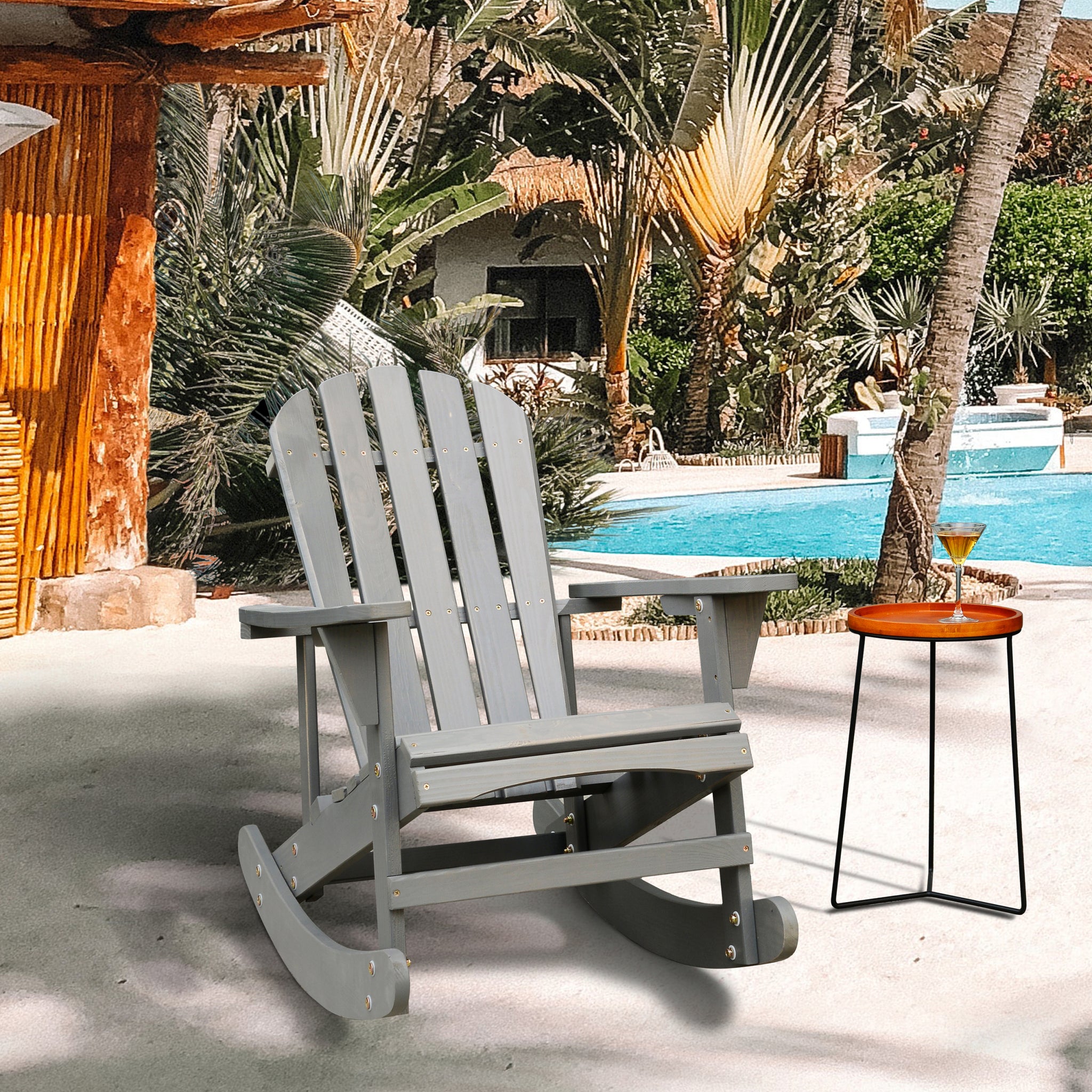 Adirondack Rocking Chair Solid Wood Chairs Finish Outdoor Furniture For Patio, Backyard, Garden Gray Gray Wood Wood