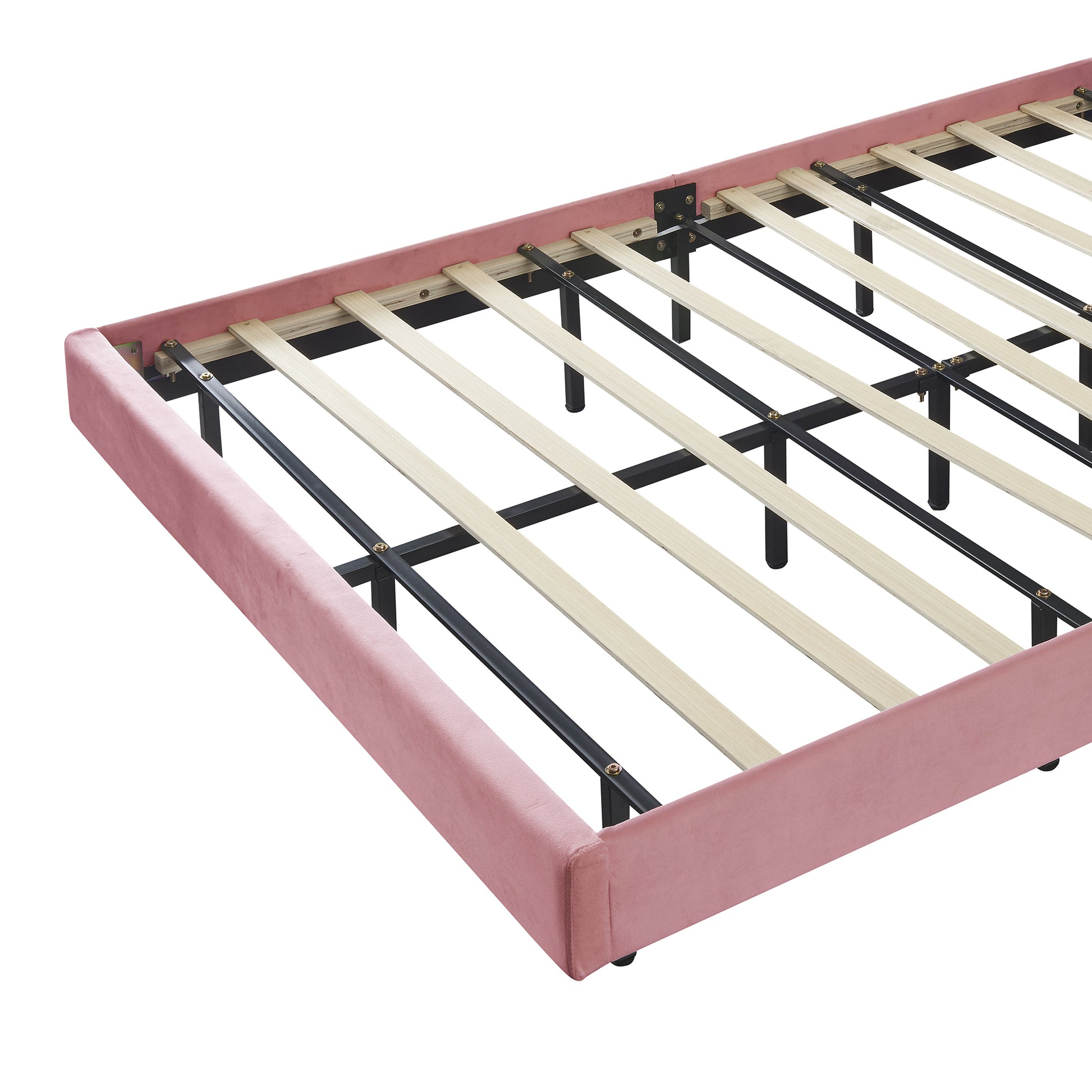 Queen Upholstered Smart Led Bed Frame With Elegant Flowers Headboard,Floating Velvet Platform Led Bed With Wooden Slats Support,Pink Pink Velvet