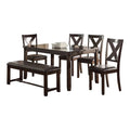 Dining Room Furniture Casual Modern 6Pc Set Dining Table 4X Side Chairs And A Bench Rubberwood And Birch Veneers Espresso Finish Brown Wood Dining Room Bench Seating Birch Rectangular Dining Table With Chair And Bench Wood Wood Espresso Seats 6 60 Inches