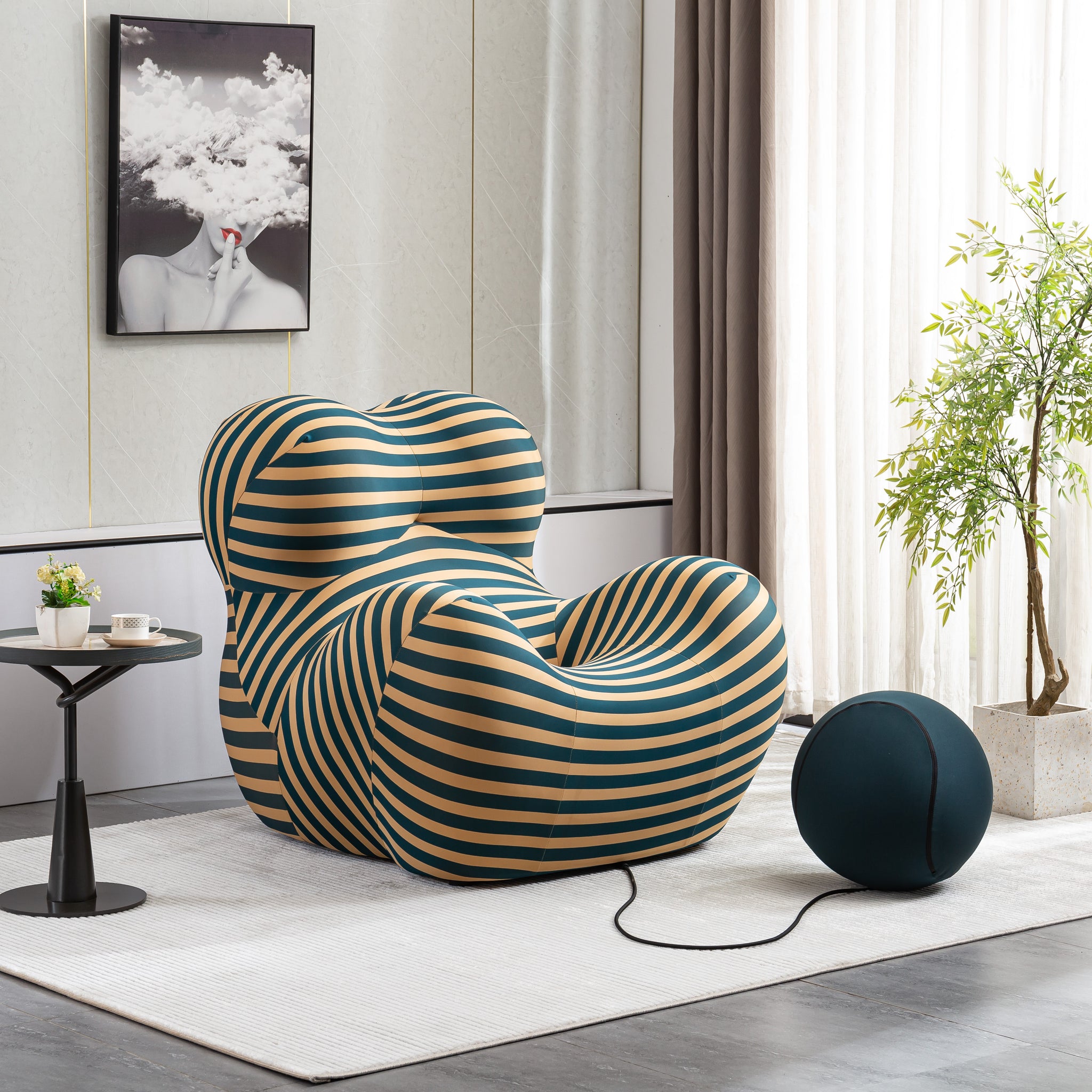 Barrel Chair With Ottoman, Mordern Comfy Stripe Chair For Living Room 3 Colors, 2 Size , Bule & Yellow Stripe And Large Size Yellow Foam Polyester