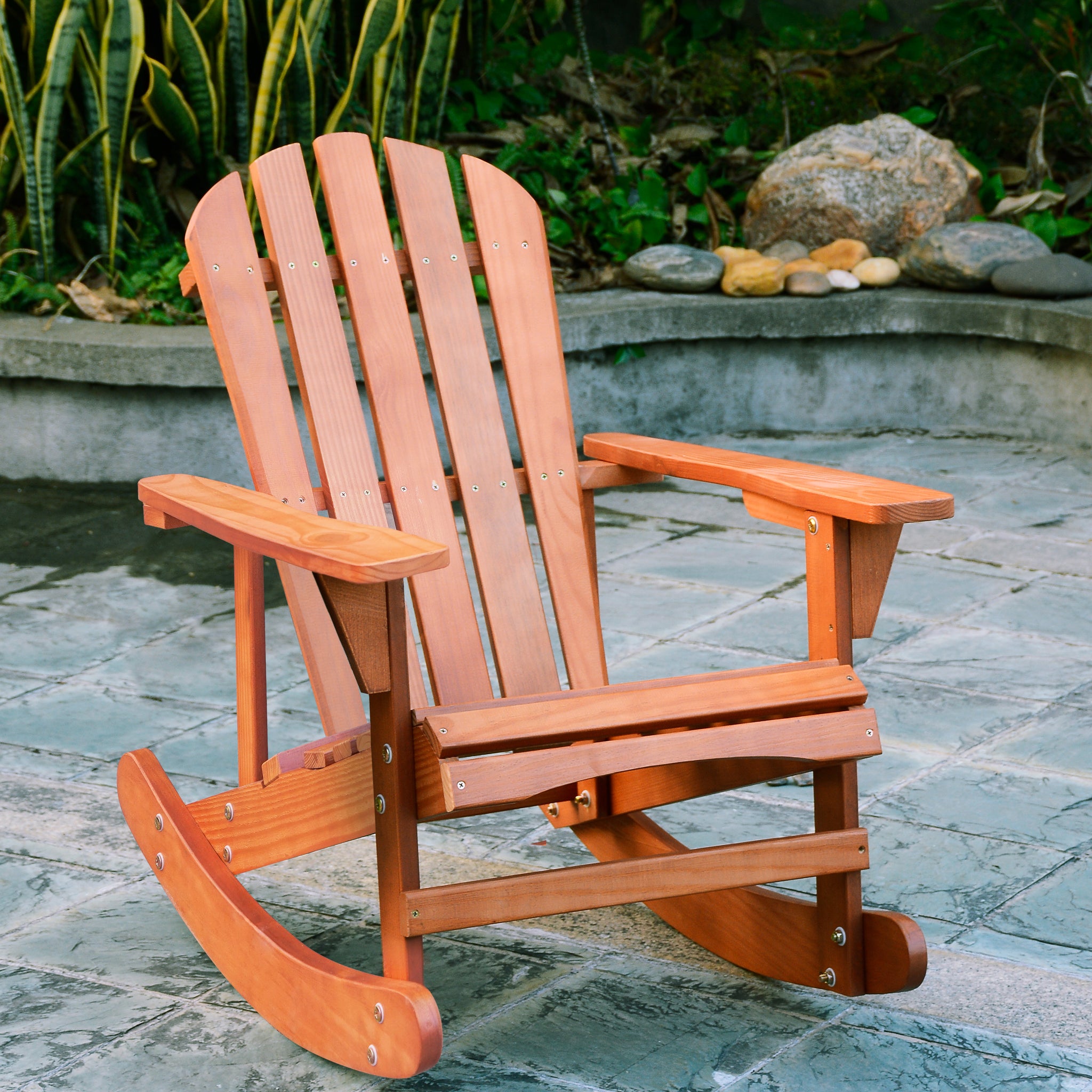 Adirondack Rocking Chair Solid Wood Chairs Finish Outdoor Furniture For Patio, Backyard, Garden Walnut Brown Walnut Wood Wood