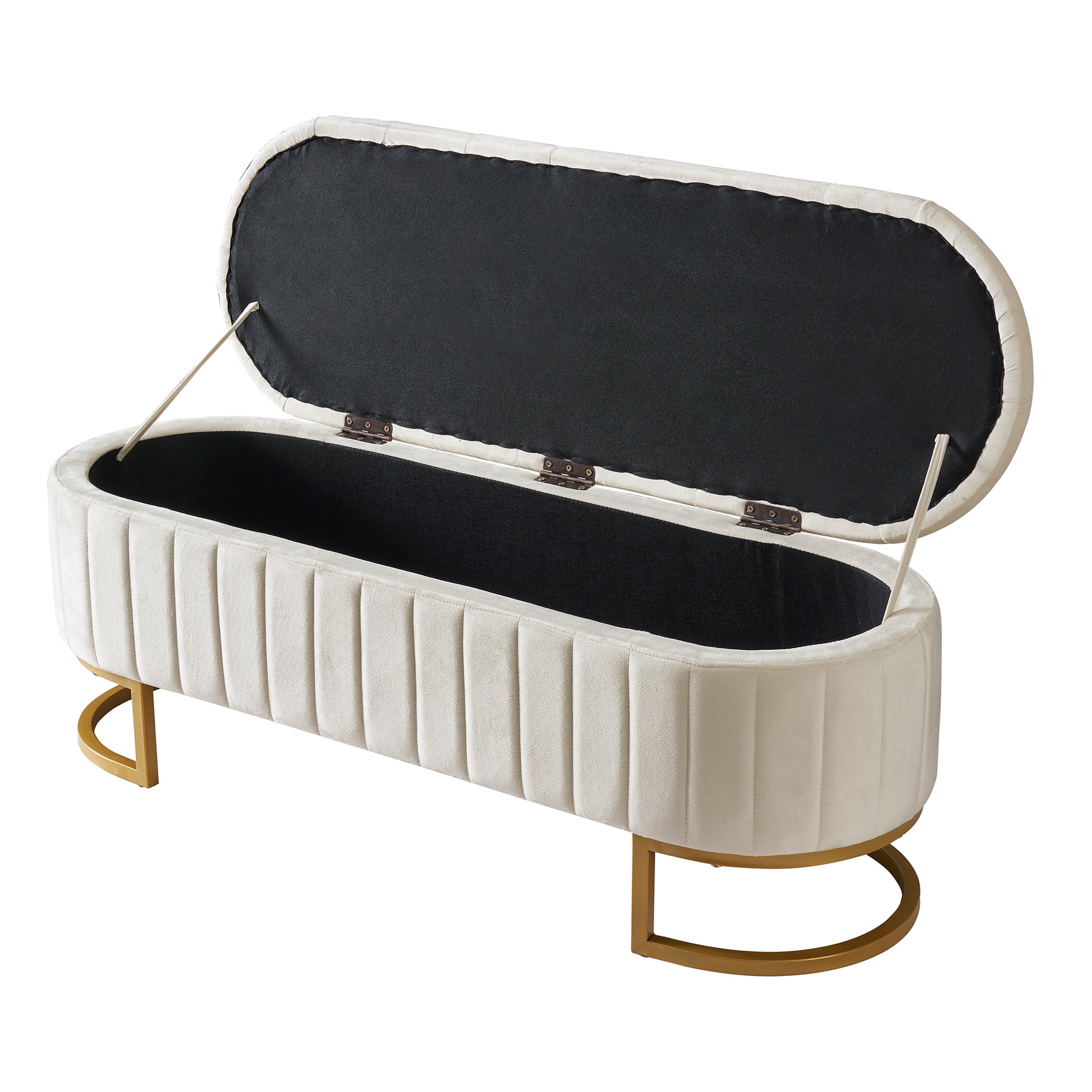 Elegant Upholstered Velvet Storage Ottoman With Button Tufted,Storage Bench With Metal Legs For Bedroom,Living Room,Fully Assembled Except Legs,Beige Beige Velvet