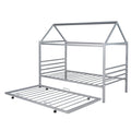 Twin Size Metal House Shape Platform Bed With Trundle,Silver Twin Silver Metal Bedroom Bed Frame Metal