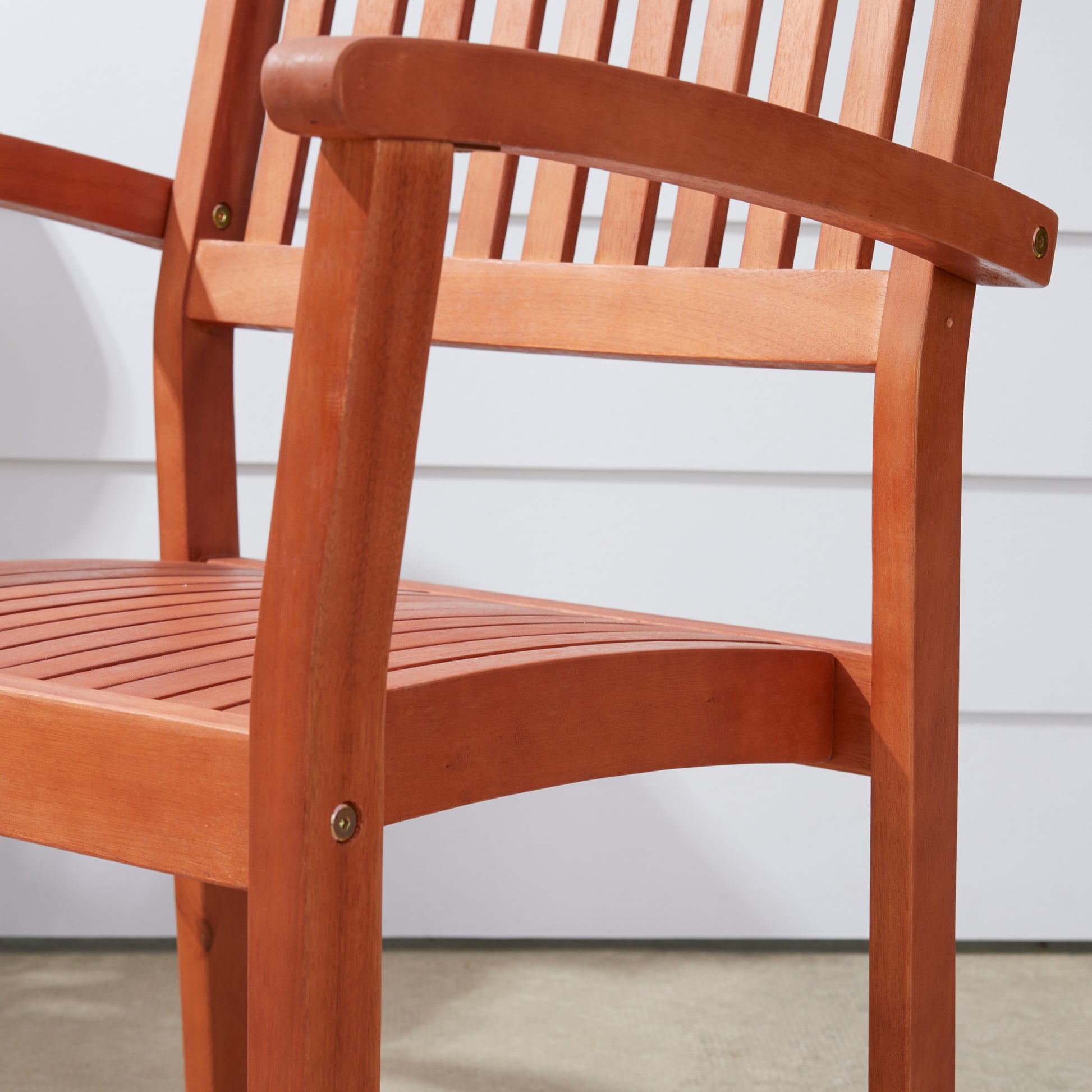 Caladesi Reddish Brown Wood Coastal Stackable Patio Armchair Set Of 2 Natural Wood Wood Eucalyptus