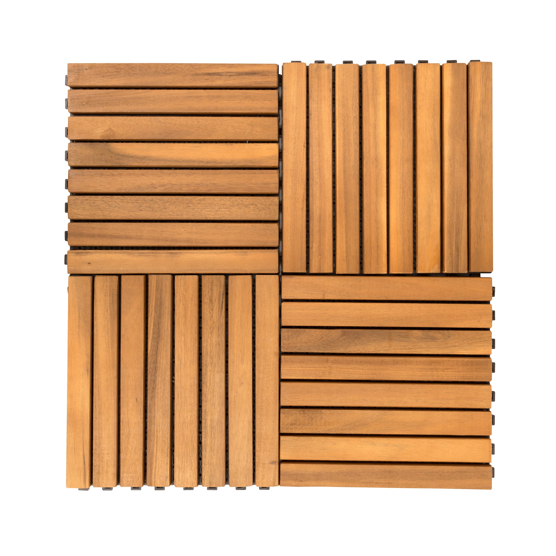 Damian 8 Slat Acacia Interlocking Deck Tile Set Of 10 Tiles Natural Wood Wood Acacia Wood