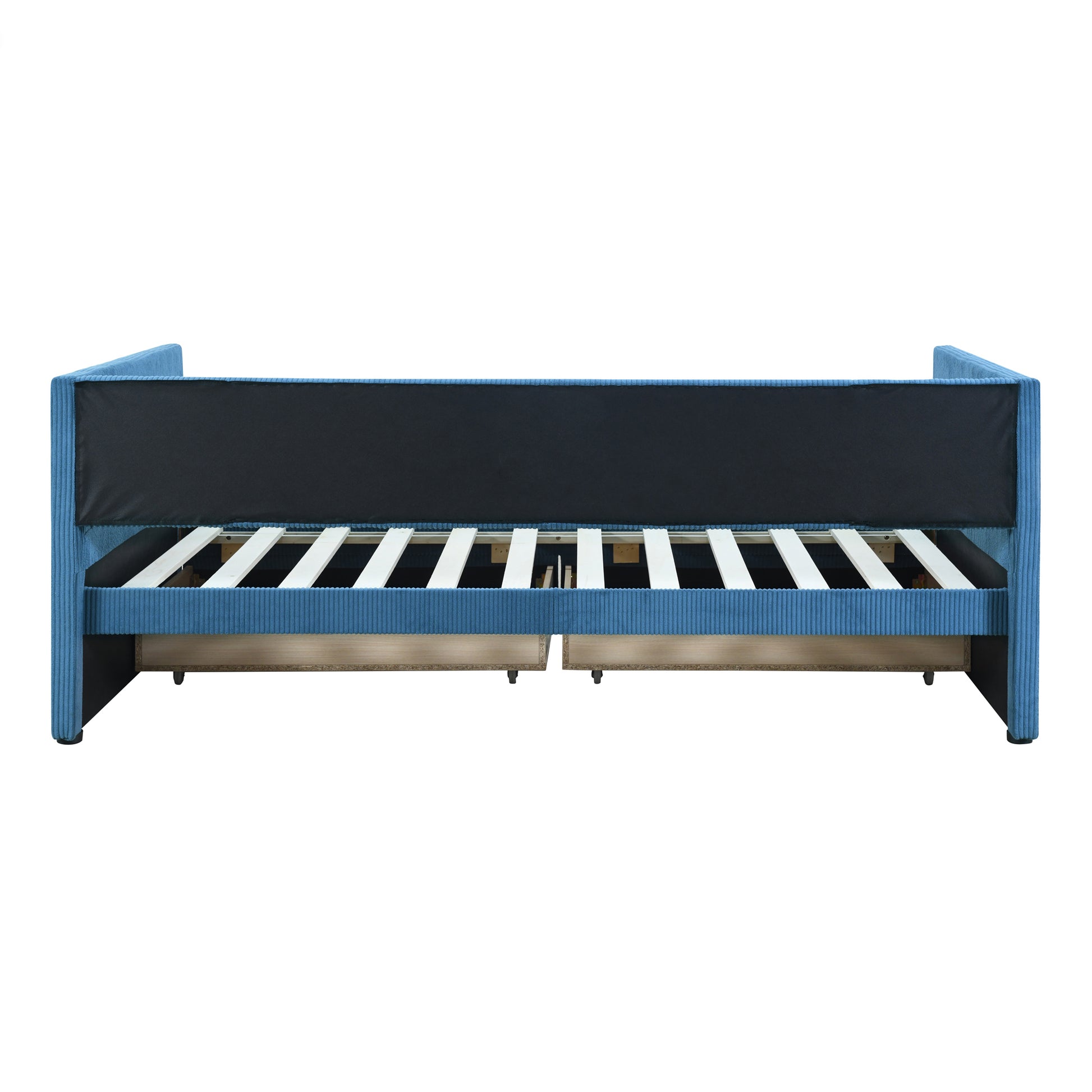 Twin Size Corduroy Daybed With Two Drawers And Wood Slat, Blue Blue Corduroy