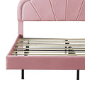 Queen Upholstered Smart Led Bed Frame With Elegant Flowers Headboard,Floating Velvet Platform Led Bed With Wooden Slats Support,Pink Pink Velvet
