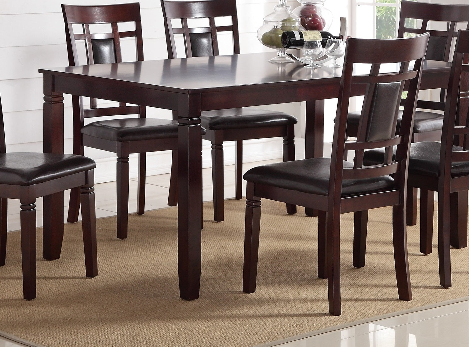 Modern Contemporary 7Pc Dining Set Espresso Finish Unique Eyelet Back 6X Side Chairs Cushion Seats Dining Room Furniture Brown Wood Dining Room Birch Rectangular Dining Table With Chair Wood Wood Brown Seats 6 60 Inches Contemporary,Modern,Transitional 4