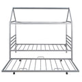 Twin Size Metal House Shape Platform Bed With Trundle,Silver Twin Silver Metal Bedroom Bed Frame Metal