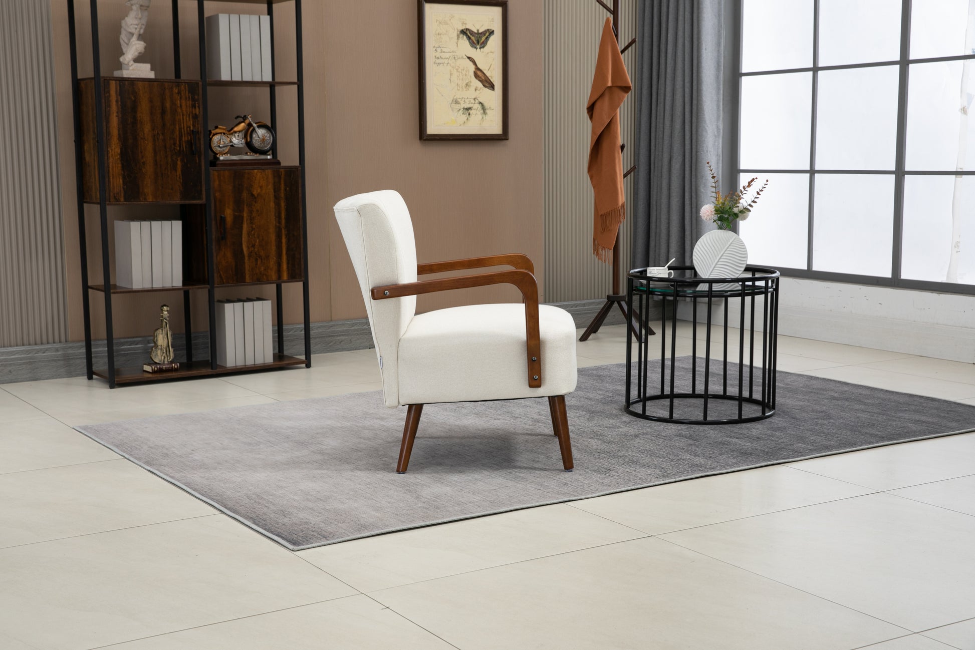 Coolmore Wood Frame Armchair, Modern Accent Chair Lounge Chair For Living Room Beige Linen