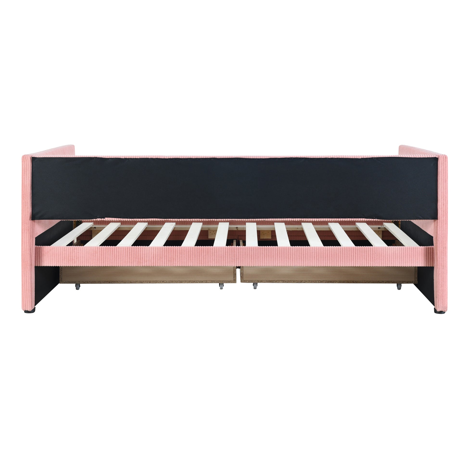 Twin Size Corduroy Daybed With Two Drawers And Wood Slat, Pink Pink Corduroy