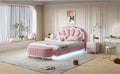 2 Pieces Bedroom Sets,Queen Size Upholstered Led Platform Bed With Storage Ottoman Velvet,Pink Pink Velvet