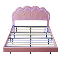 2 Pieces Bedroom Sets,Queen Size Upholstered Led Platform Bed With Storage Ottoman Velvet,Pink Pink Velvet