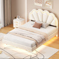 Full Upholstered Smart Led Bed Frame With Elegant Flowers Headboard,Floating Velvet Platform Led Bed With Wooden Slats Support,Beige Beige Velvet