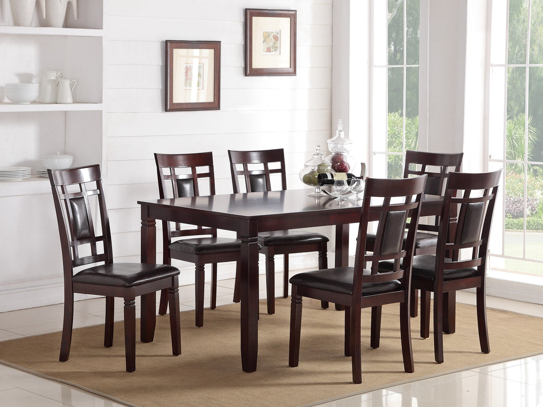 Modern Contemporary 7Pc Dining Set Espresso Finish Unique Eyelet Back 6X Side Chairs Cushion Seats Dining Room Furniture Brown Wood Dining Room Birch Rectangular Dining Table With Chair Wood Wood Brown Seats 6 60 Inches Contemporary,Modern,Transitional 4