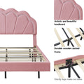Queen Upholstered Smart Led Bed Frame With Elegant Flowers Headboard,Floating Velvet Platform Led Bed With Wooden Slats Support,Pink Pink Velvet