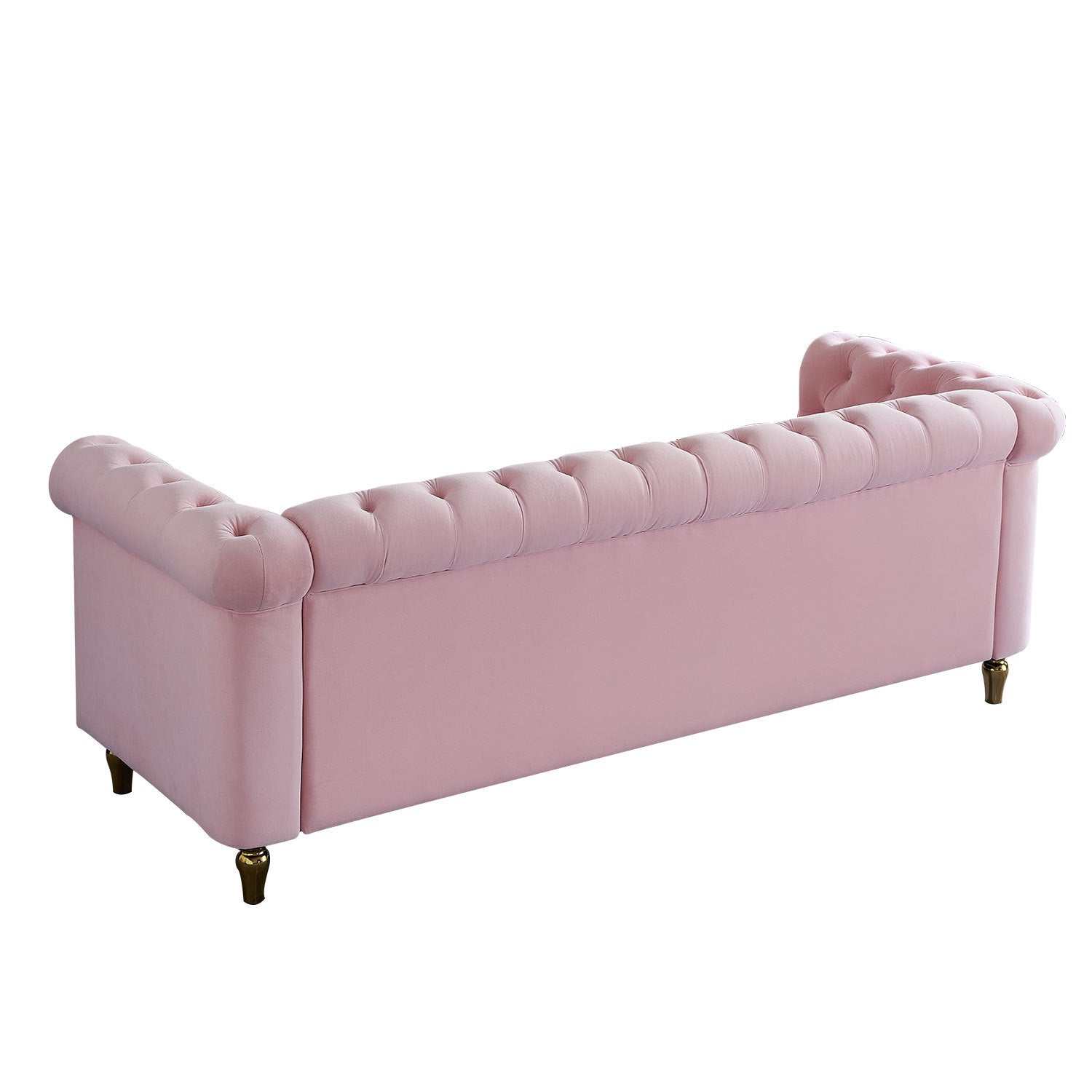 Chesterfield Velvet Sofa 84.65 Inch For Living Room Pink Color Pink Velvet Wood Primary Living Space Tufted Back Modern Rolled Arms Foam Velvet 3 Seat
