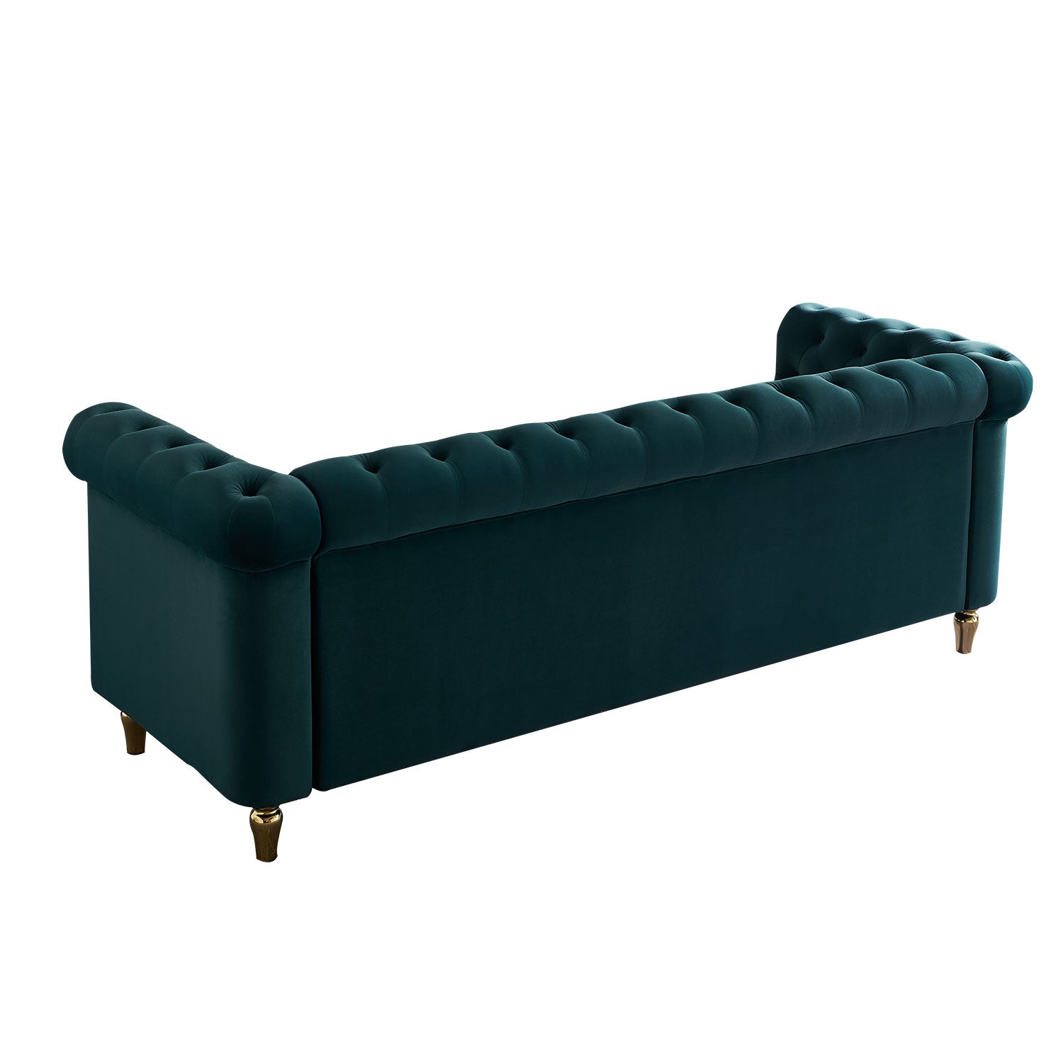 Chesterfield Velvet Sofa 84.65 Inch For Living Room Green Color Green Velvet Wood Primary Living Space Tufted Back Modern Rolled Arms Foam Velvet 3 Seat