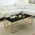 Modern Rectangular Coffee Accent Table With Black Tempered Glass Top And Stainless Steel Frame For Living Room Bedroom Gold Polished Golden Stainless Steel