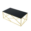 Modern Rectangular Coffee Accent Table With Black Tempered Glass Top And Stainless Steel Frame For Living Room Bedroom Gold Polished Golden Stainless Steel