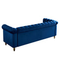 Chesterfield Velvet Sofa 84.65 Inch For Living Room Blue Color Blue Velvet Wood Primary Living Space Tufted Back Modern Rolled Arms Foam Velvet 3 Seat