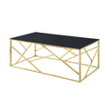 Modern Rectangular Coffee Accent Table With Black Tempered Glass Top And Stainless Steel Frame For Living Room Bedroom Gold Polished Golden Stainless Steel