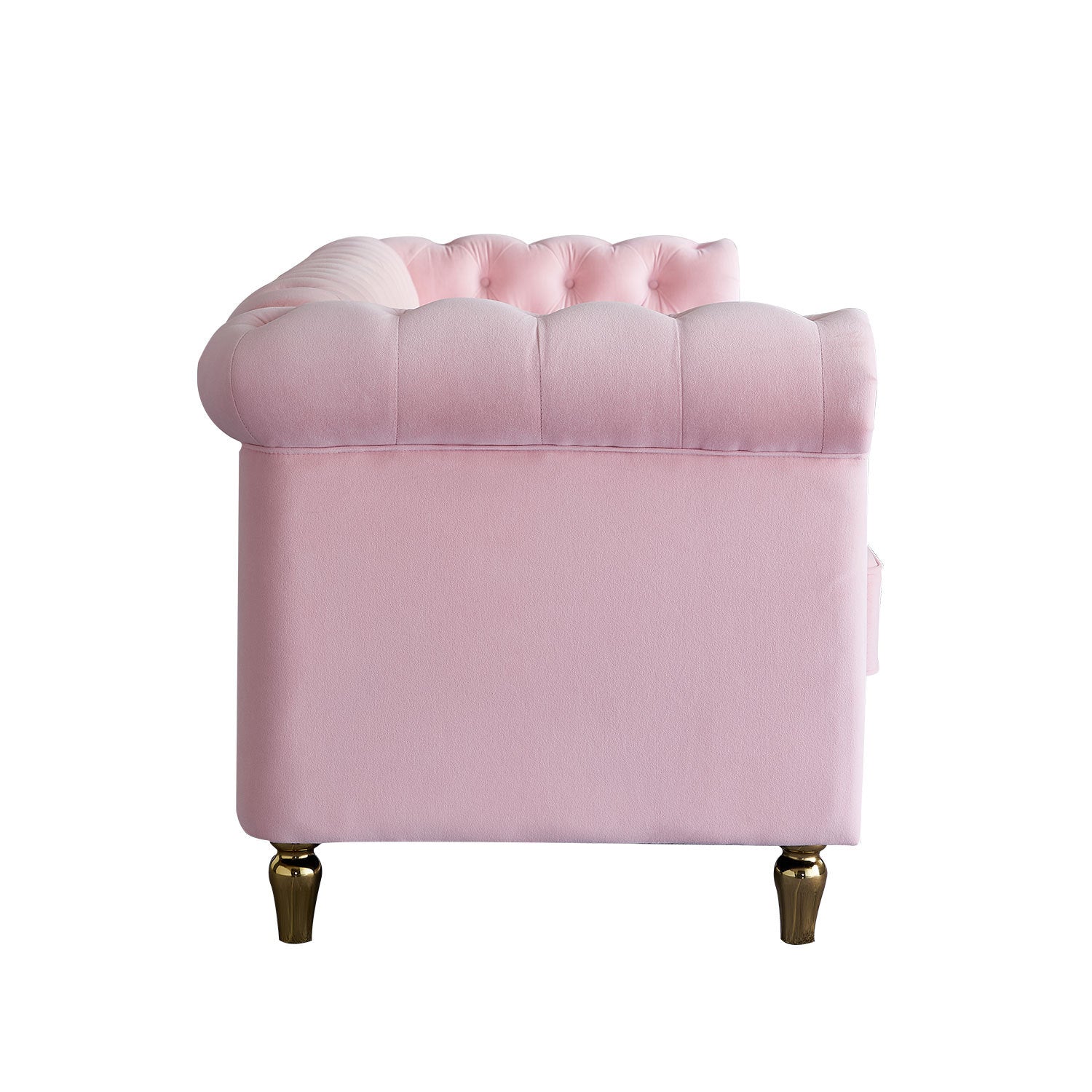 Chesterfield Velvet Sofa 84.65 Inch For Living Room Pink Color Pink Velvet Wood Primary Living Space Tufted Back Modern Rolled Arms Foam Velvet 3 Seat