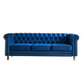 Chesterfield Velvet Sofa 84.65 Inch For Living Room Blue Color Blue Velvet Wood Primary Living Space Tufted Back Modern Rolled Arms Foam Velvet 3 Seat
